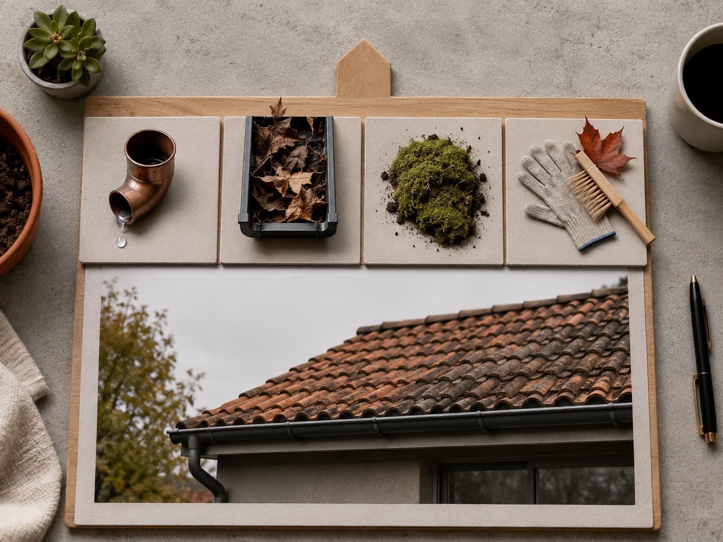 Roof Care Finder planning board arranged around four care questions
